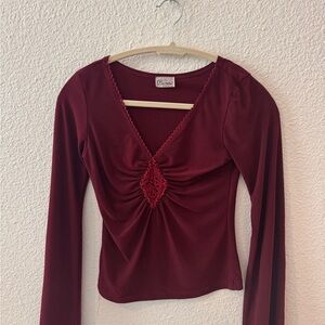 Cider Deep Red Ruched Lace Blouse